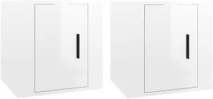 vidaXL Wall Mounted Tv Cabinet Set of 2 High Gloss White Engineered Wood