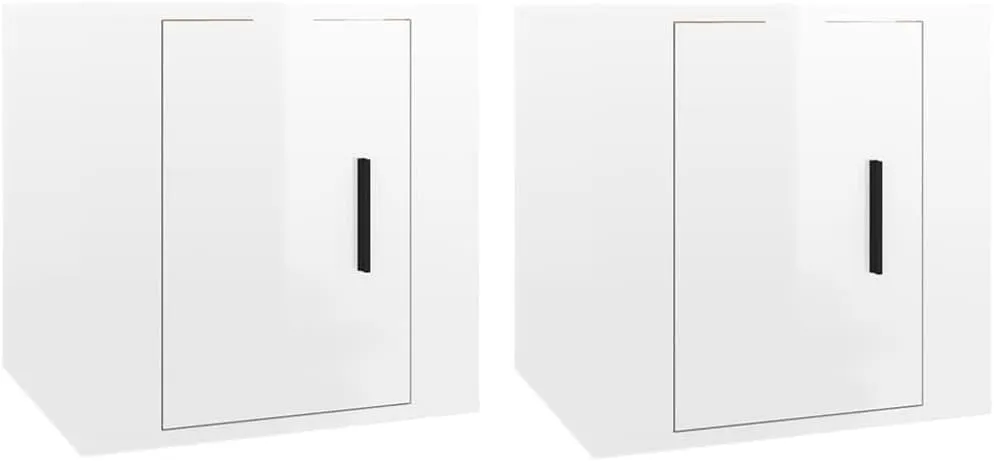 vidaXL Wall Mounted Tv Cabinet Set of 2 High Gloss White Engineered Wood