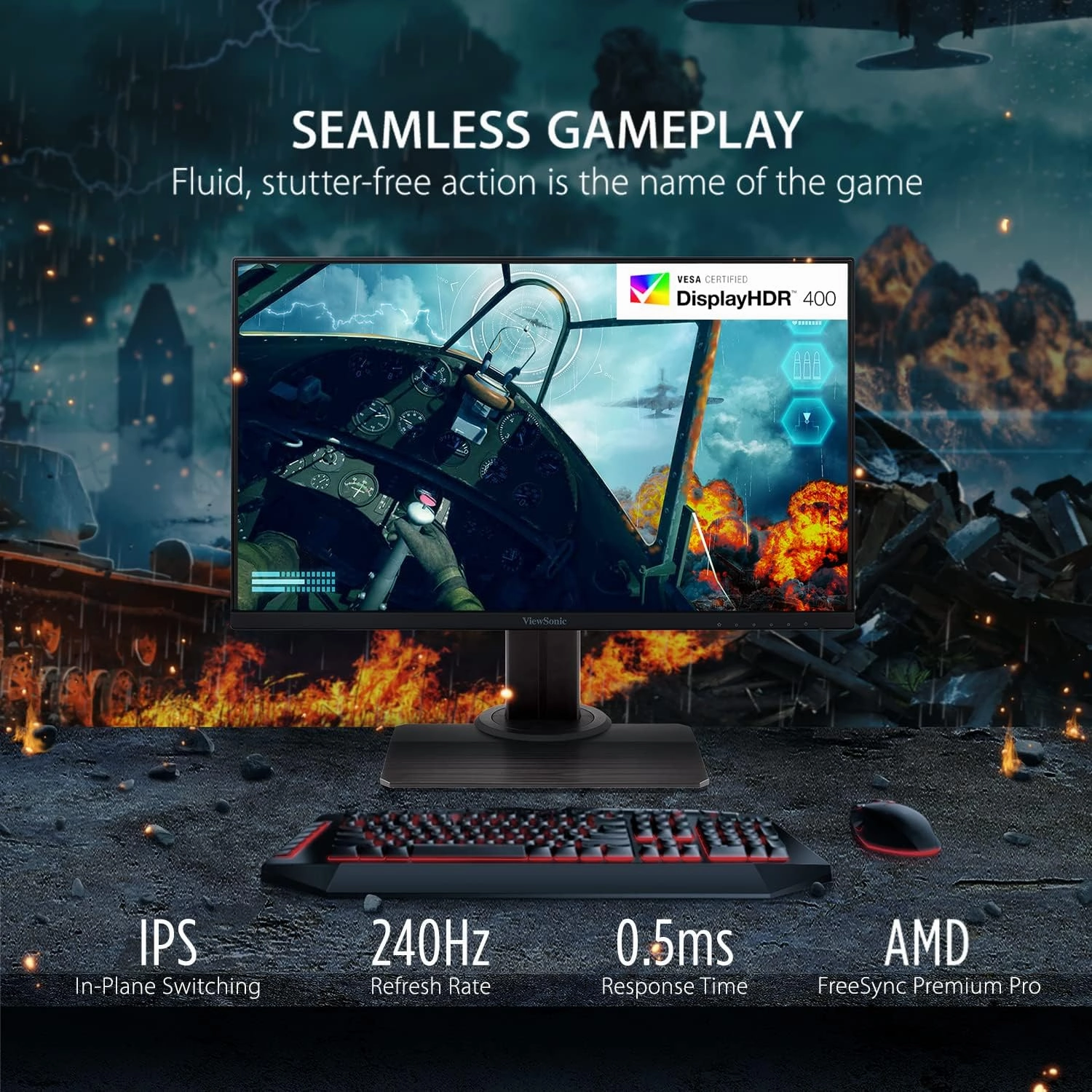ViewSonic XG2431 24 Inch 1080p 0.5ms 240Hz Gaming Monitor with FreeSync Premium, Advanced Ergonomics, Eye Care, HDR400