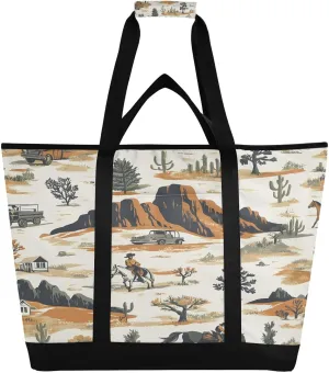Vintage Western Cowboys on Horseback Reusable Insulated Lunchbox Cooler Bag, Leakproof Kitchen Grocery Bag Collapsible Portable Cooler Tote Bag for Picnic, Camping, Office, Travel