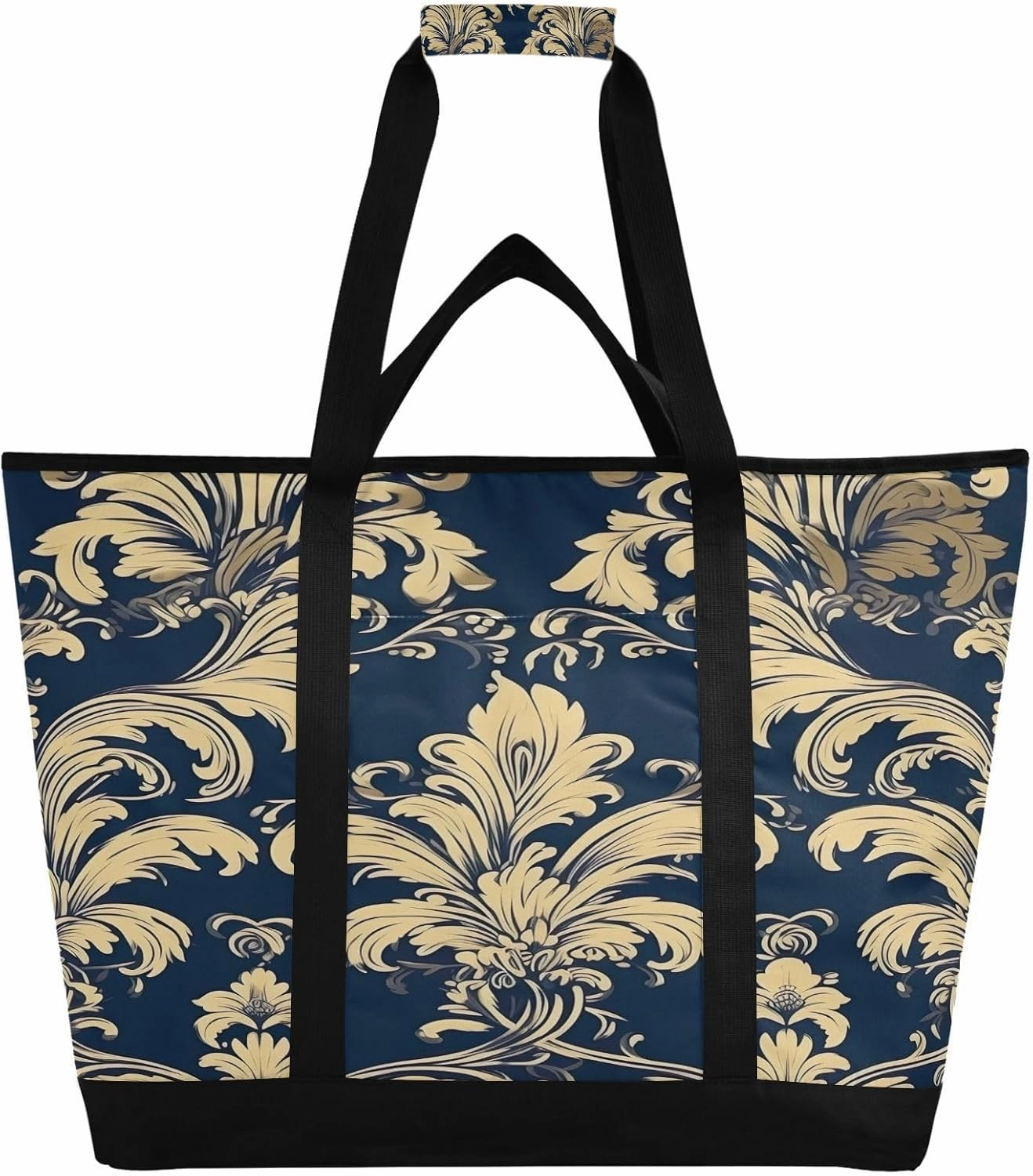 Vintage Damask Reusable Insulated Lunchbox Cooler Bag, Leakproof Kitchen Grocery Bag Collapsible Portable Cooler Tote Bag for Picnic, Camping, Office, Travel