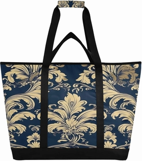 Vintage Damask Reusable Insulated Lunchbox Cooler Bag, Leakproof Kitchen Grocery Bag Collapsible Portable Cooler Tote Bag for Picnic, Camping, Office, Travel