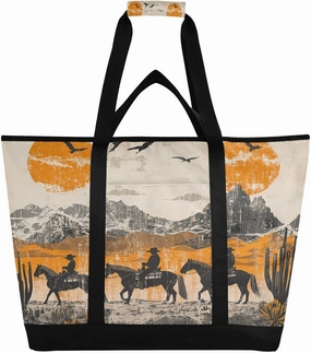 Vintage Western Cowboy Reusable Insulated Lunchbox Cooler Bag, Leakproof Kitchen Grocery Bag Collapsible Portable Cooler Tote Bag for Picnic, Camping, Office, Travel