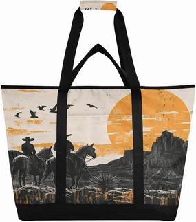 Vintage Western Cowboy Reusable Insulated Lunchbox Cooler Bag, Leakproof Kitchen Grocery Bag Collapsible Portable Cooler Tote Bag for Picnic, Camping, Office, Travel