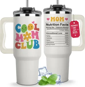 Vivulla68 Mother Day Gift from Daughter or Son – Cool Mom Club Tumbler 40oz with Straw & Brush, Cute Mama Cup, Present for New Mom, Keeps Drinks Cold, Reusable Travel Mug, Birthday Christmas Idea
