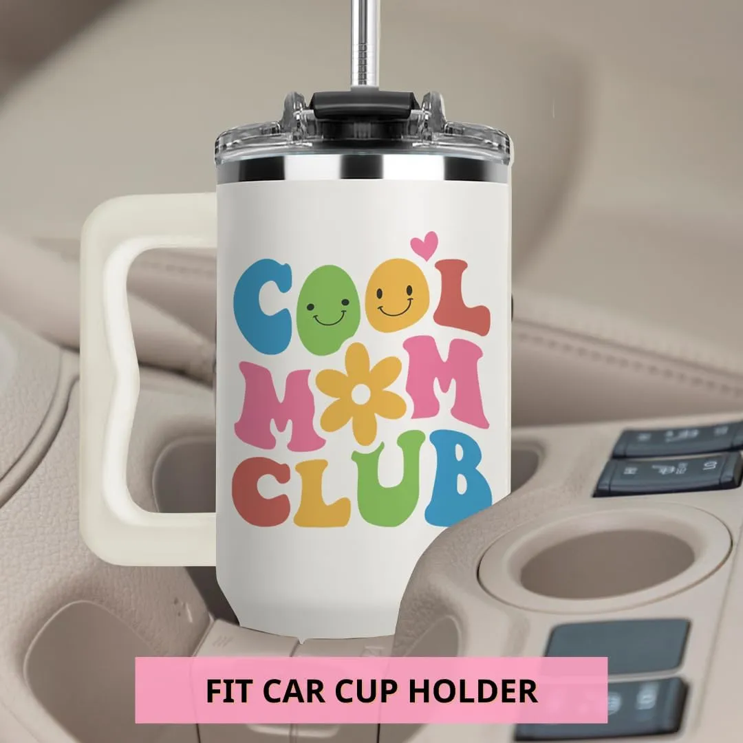 Vivulla68 Mother Day Gift from Daughter or Son – Cool Mom Club Tumbler 40oz with Straw & Brush, Cute Mama Cup, Present for New Mom, Keeps Drinks Cold, Reusable Travel Mug, Birthday Christmas Idea