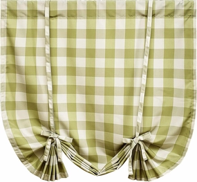 VOGOL Tie Up Shades for Bathroom, Green and White Tie-Up Curtains for Kitchen Windows Adjustable Rod Pocket 63 Inch Length Gingham Curtain Panels for Nursery Small Cafe, One Piece