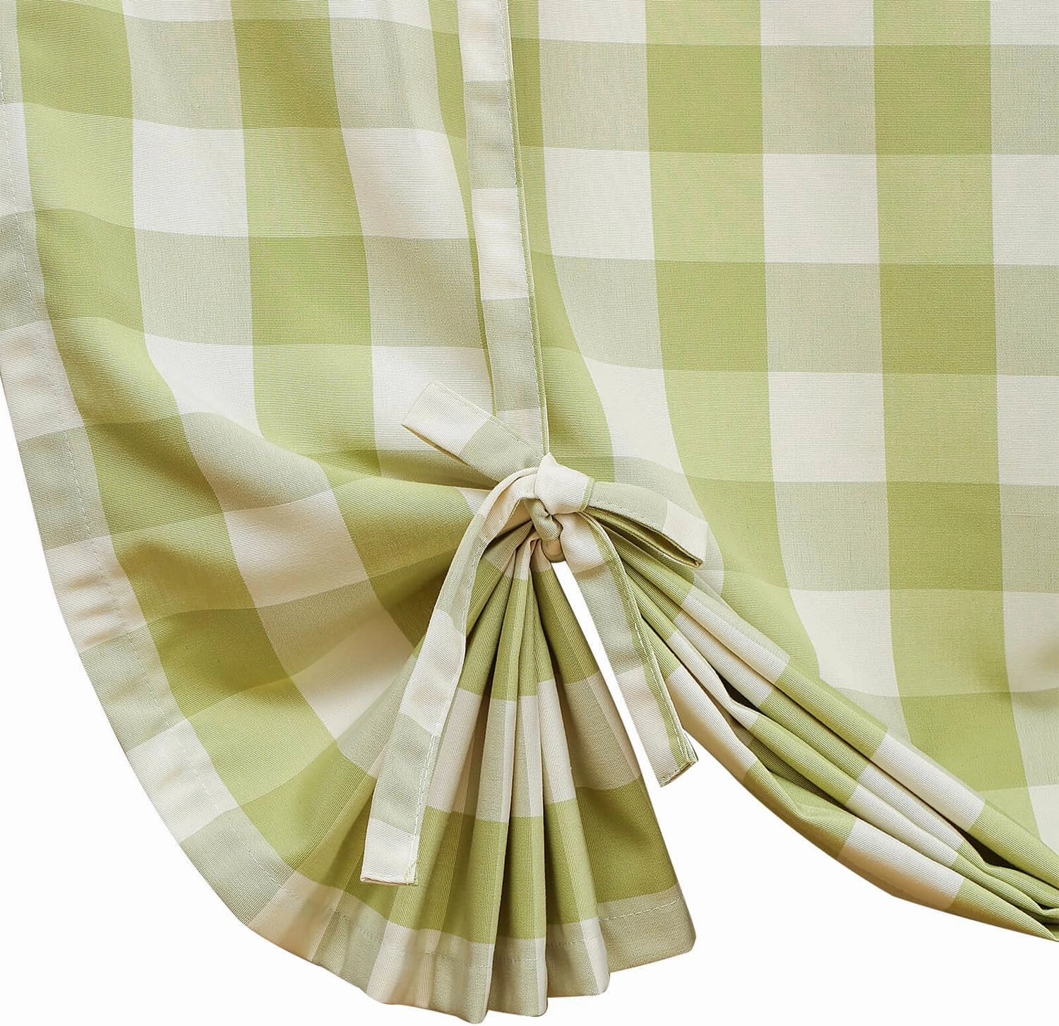VOGOL Tie Up Shades for Bathroom, Green and White Tie-Up Curtains for Kitchen Windows Adjustable Rod Pocket 63 Inch Length Gingham Curtain Panels for Nursery Small Cafe, One Piece
