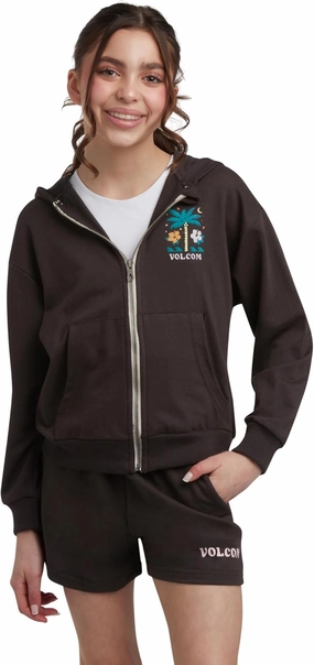 Volcom Girls' Fleece Short Set - 2 Piece Long Sleeve Full Zip Up Hoodie Sweatshirt and Matching Sweat Shorts (Sizes: 4-12)
