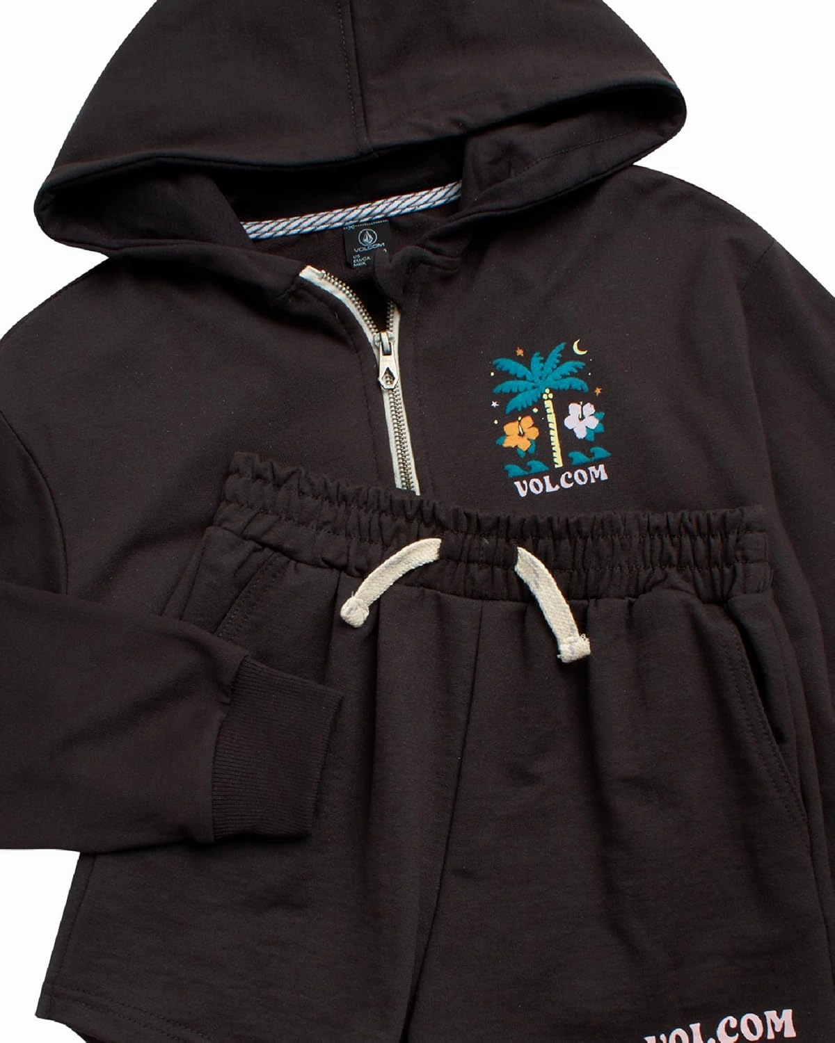 Volcom Girls' Fleece Short Set - 2 Piece Long Sleeve Full Zip Up Hoodie Sweatshirt and Matching Sweat Shorts (Sizes: 4-12)