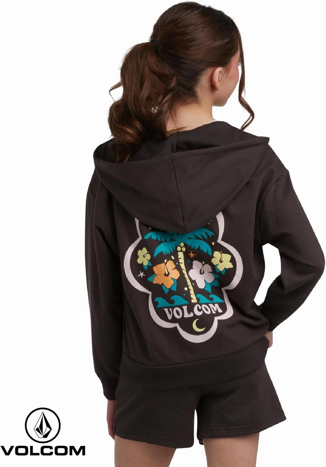 Volcom Girls' Fleece Short Set - 2 Piece Long Sleeve Full Zip Up Hoodie Sweatshirt and Matching Sweat Shorts (Sizes: 4-12)
