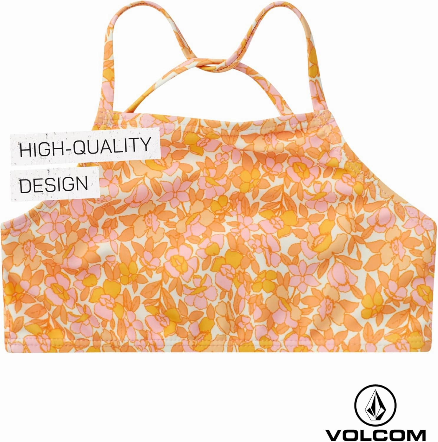 Volcom Girls' Swimsuit Set - 3 Piece UPF50  High Neck Bikini Top, Bikini Bottom and Matching Swim Shorts for Girls (2T-16)