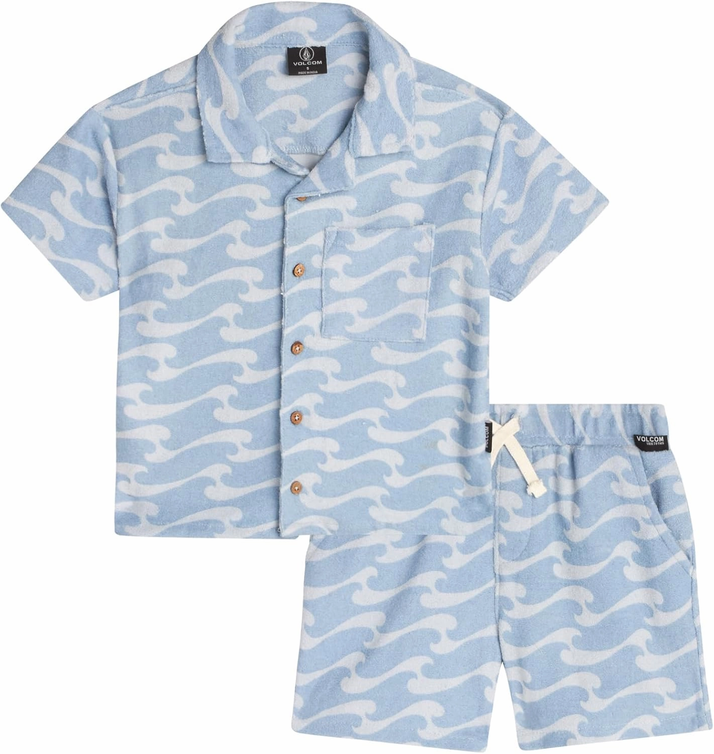 Volcom Toddler Boys' Terry Short Set - 2 Piece Short Sleeve French Terry Button Down Shirt and Matching Shorts (Sizes: 2T-7)
