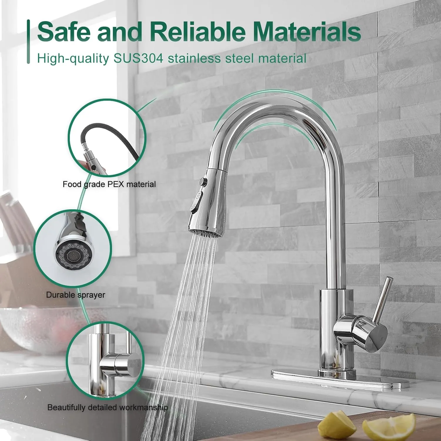 VOTON Kitchen Faucet with Pull Down Sprayer, Chrome Kitchen Faucets Modern Single Handle High Arc Pull Out Kitchen Sink Faucet 1 or 3 Hole, Faucet for Farmhouse Camper Rv Kitchen Bar Laundry