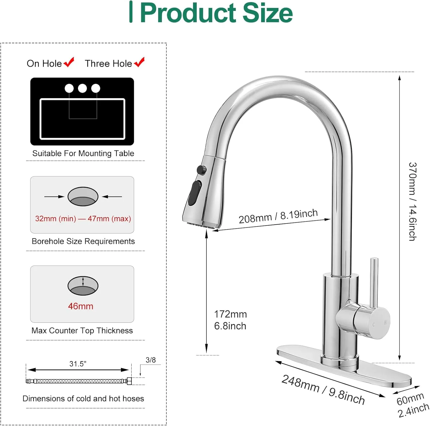 VOTON Kitchen Faucet with Pull Down Sprayer, Chrome Kitchen Faucets Modern Single Handle High Arc Pull Out Kitchen Sink Faucet 1 or 3 Hole, Faucet for Farmhouse Camper Rv Kitchen Bar Laundry