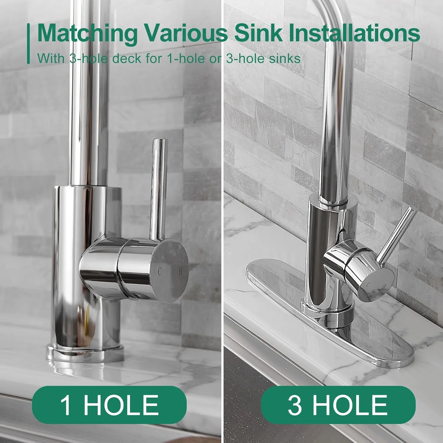 VOTON Kitchen Faucet with Pull Down Sprayer, Chrome Kitchen Faucets Modern Single Handle High Arc Pull Out Kitchen Sink Faucet 1 or 3 Hole, Faucet for Farmhouse Camper Rv Kitchen Bar Laundry