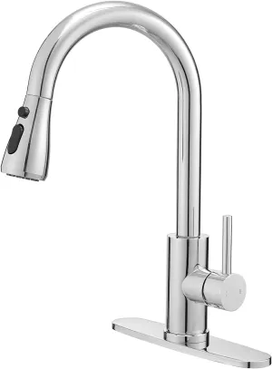 VOTON Kitchen Faucet with Pull Down Sprayer, Chrome Kitchen Faucets Modern Single Handle High Arc Pull Out Kitchen Sink Faucet 1 or 3 Hole, Faucet for Farmhouse Camper Rv Kitchen Bar Laundry