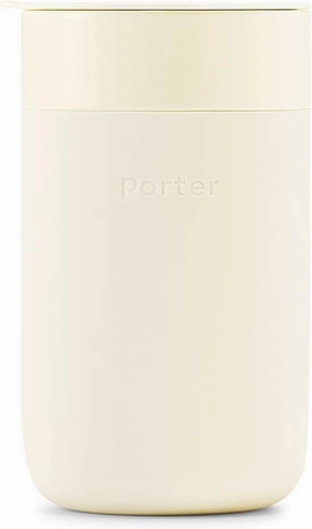 W&P Porter Ceramic Mug w/ Protective Silicone Sleeve, Cream 16 Ounces | On-the-Go | Reusable Cup for Coffee or Tea | Portable | Dishwasher Safe