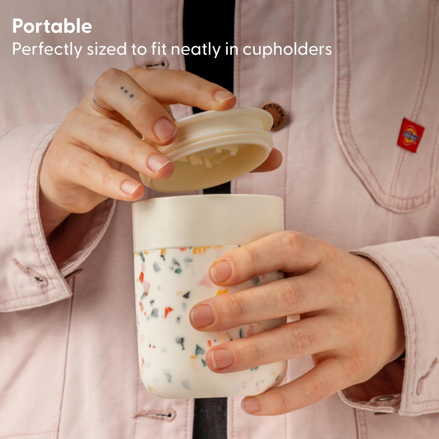 W&P Porter Travel Coffee Mug with Protective Silicone Sleeve | 12 Ounce Charcoal | Reusable Cup for Coffee or Tea | Portable Ceramic Mug with BPA-Free Press-Fit Lid | Dishwasher Safe | On-the-Go