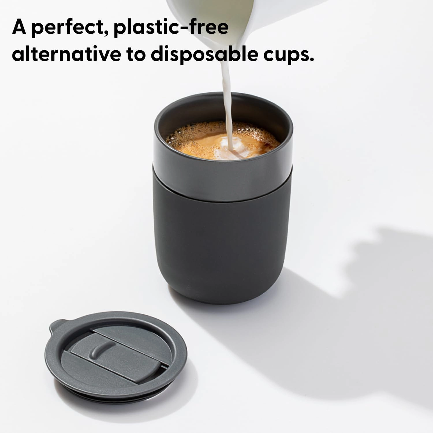 W&P Porter Travel Coffee Mug with Protective Silicone Sleeve | 12 Ounce Charcoal | Reusable Cup for Coffee or Tea | Portable Ceramic Mug with BPA-Free Press-Fit Lid | Dishwasher Safe | On-the-Go