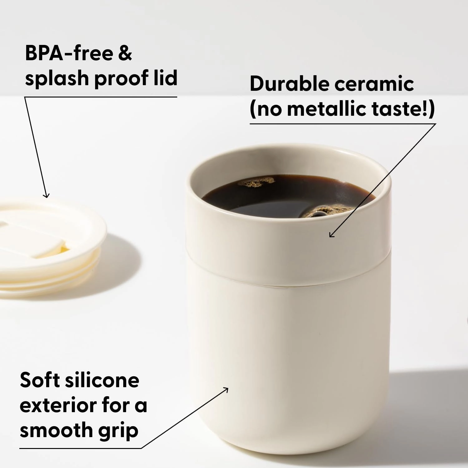 W&P Porter Travel Coffee Mug with Protective Silicone Sleeve | 12 Ounce Charcoal | Reusable Cup for Coffee or Tea | Portable Ceramic Mug with BPA-Free Press-Fit Lid | Dishwasher Safe | On-the-Go