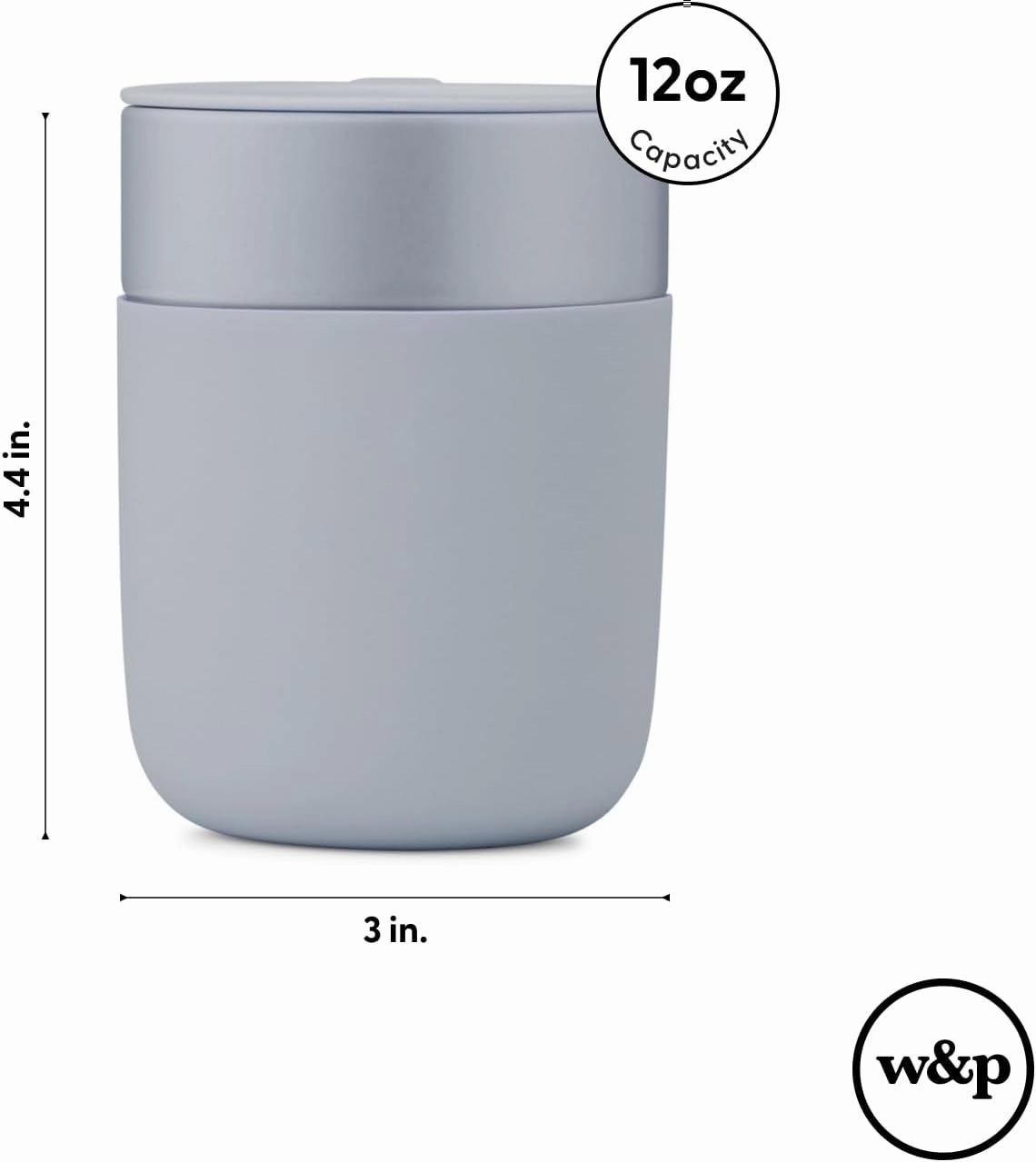 W&P Porter Travel Coffee Mug with Protective Silicone Sleeve | 12 Ounce Charcoal | Reusable Cup for Coffee or Tea | Portable Ceramic Mug with BPA-Free Press-Fit Lid | Dishwasher Safe | On-the-Go