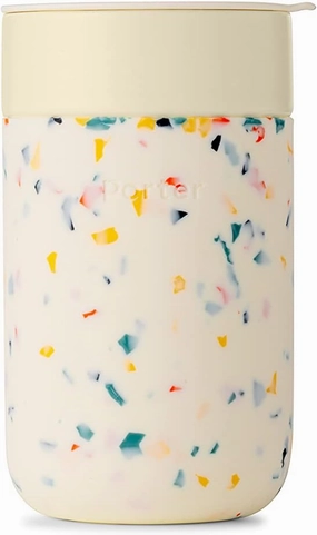 W&P Porter Travel Protective Silicone Sleeve, 16 Ounce Terrazzo Cream, Reusable Cup for Coffee or Tea, Portable Ceramic Mug with BPA-Free Press-Fit Lid, Dishwasher Safe, On-The-Go