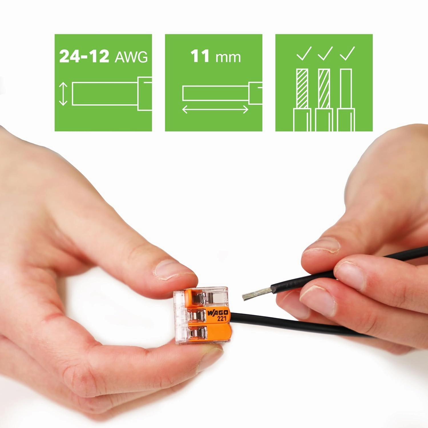 WAGO 221-413 Compact Lever-Nuts® Splicing Connectors, 3-Conductor, 24-12 AWG, 2500 pcs Bag