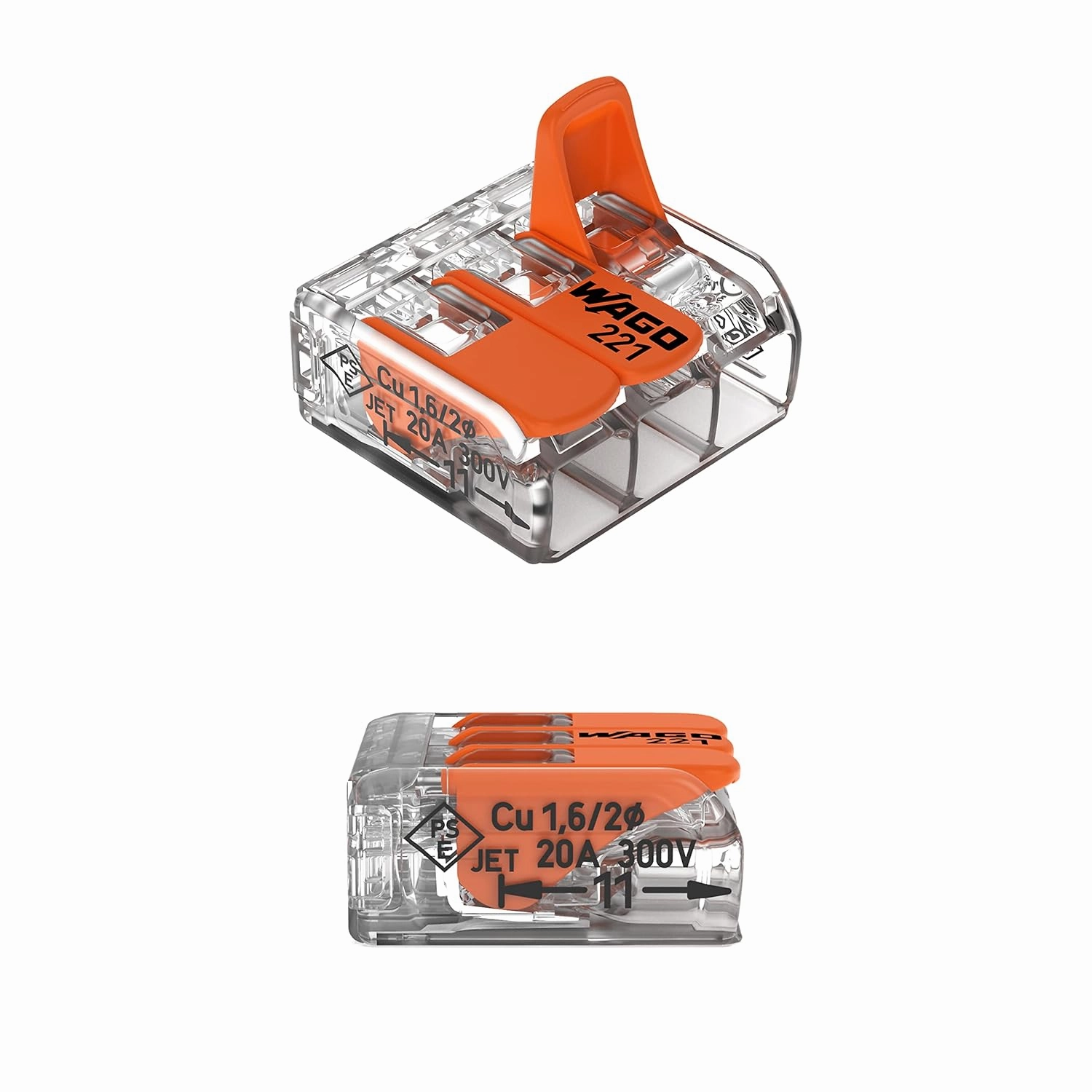 WAGO 221-413 Compact Lever-Nuts® Splicing Connectors, 3-Conductor, 24-12 AWG, 2500 pcs Bag
