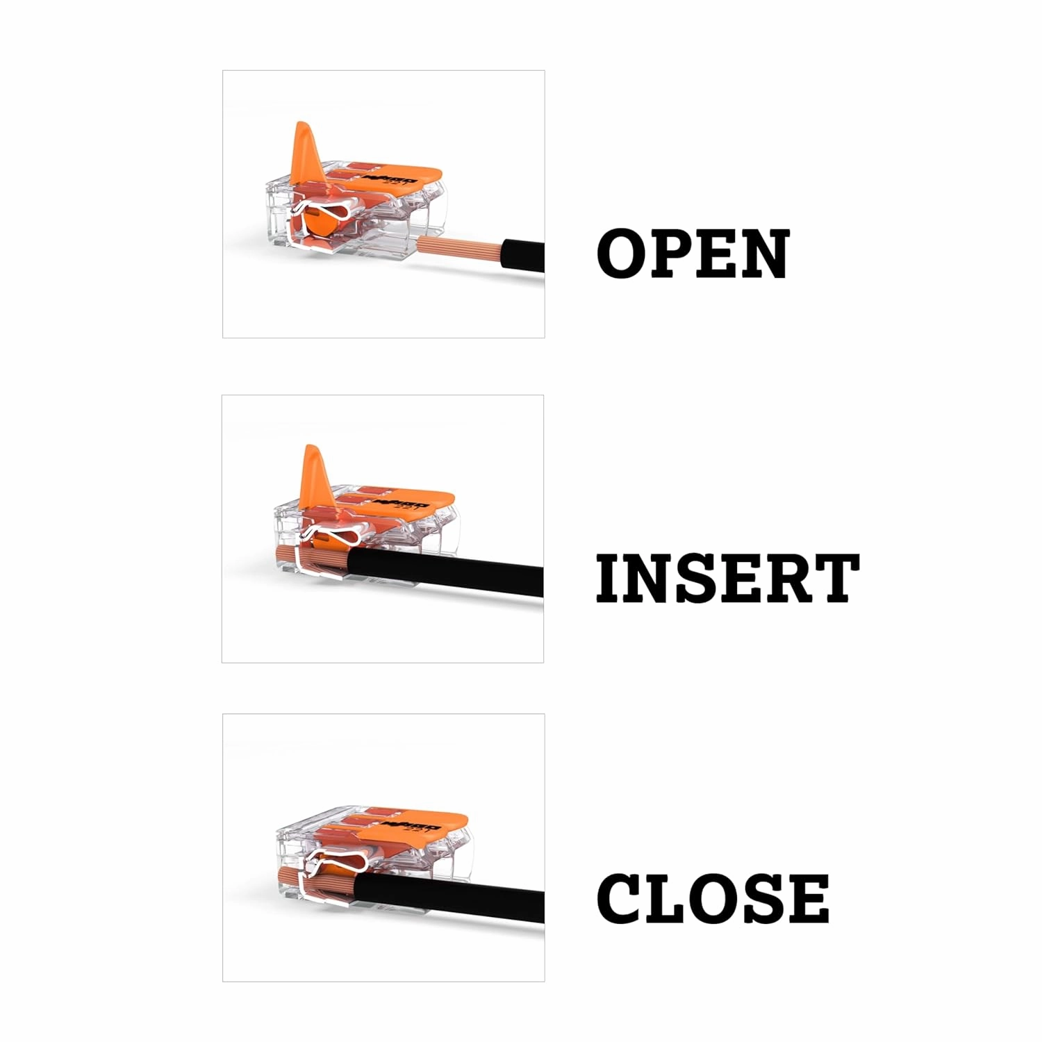 WAGO 221-413 Compact Lever-Nuts® Splicing Connectors, 3-Conductor, 24-12 AWG, 2500 pcs Bag