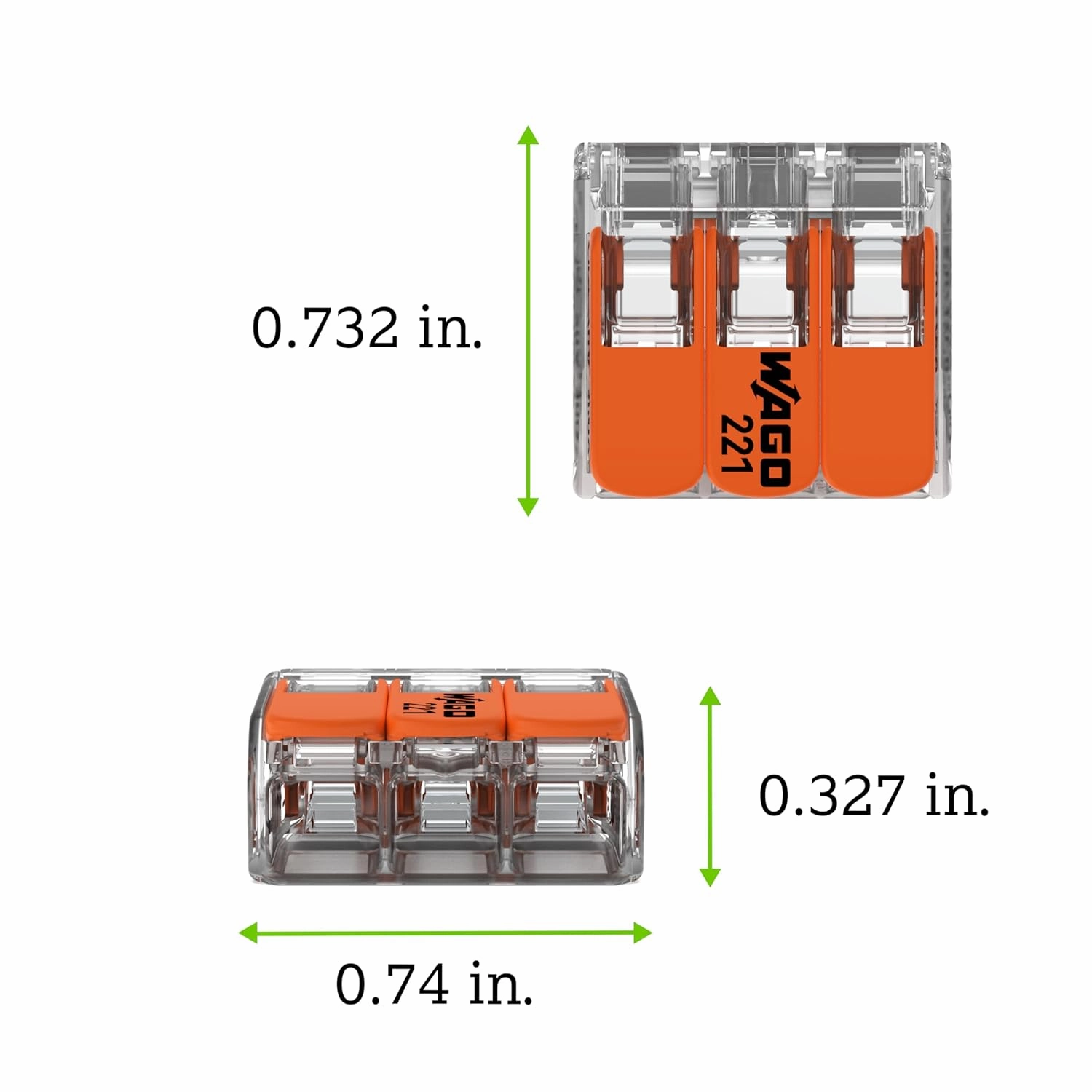 WAGO 221-413 Compact Lever-Nuts® Splicing Connectors, 3-Conductor, 24-12 AWG, 2500 pcs Bag