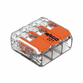 WAGO 221-413 Compact Lever-Nuts® Splicing Connectors, 3-Conductor, 24-12 AWG, 2500 pcs Bag