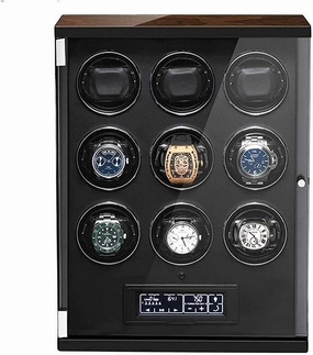 Watch Automatic Watch Winder 9 0,Powered by Quiet Motor,LED Illumination,with Soft Flexible Pillow,Suitable for Ladies and Men's Watch Self Winding (Black)