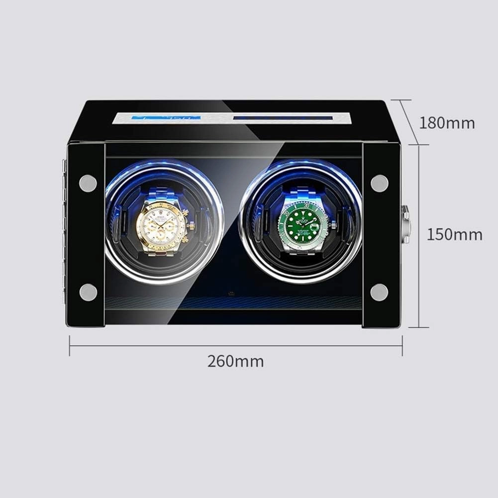 Watch Watch Winder Box with Ultra-Quiet Motor 15 Adjustable Modes LED Illumination and Touch Display Wood Shell Piano Finish Flexible Watch Pillow (2 0)