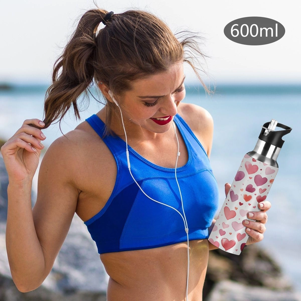Water Bottle Stainless Steel, Colorful Heart Love Insulated Sports Bottle with Straw, BPA Free Reusable Bottles for Fitness, Travel & Outdoor Activities