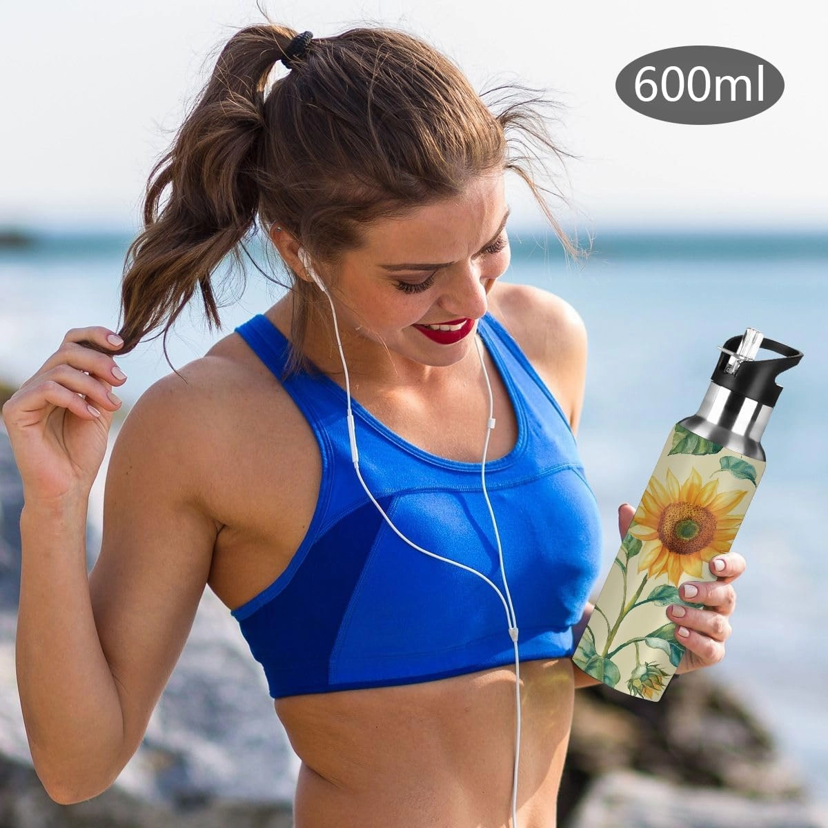Water Bottle Stainless Steel, Sunflower Butterfly Insulated Sports Bottle with Straw, BPA Free Reusable Bottles for Fitness, Travel & Outdoor Activities