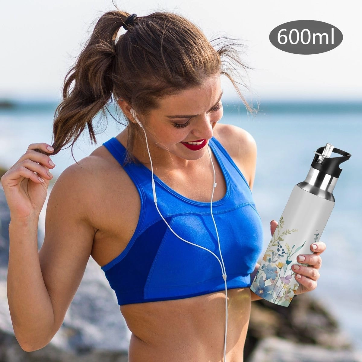 Water Bottle Stainless Steel, Watercolor Spring Daisy Insulated Sports Bottle with Straw, BPA Free Reusable Bottles for Fitness, Travel & Outdoor Activities