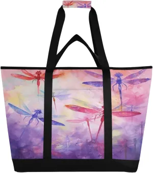 Watercolor Dragonflies Reusable Insulated Lunchbox Cooler Bag, Leakproof Kitchen Grocery Bag Collapsible Portable Cooler Tote Bag for Picnic, Camping, Office, Travel