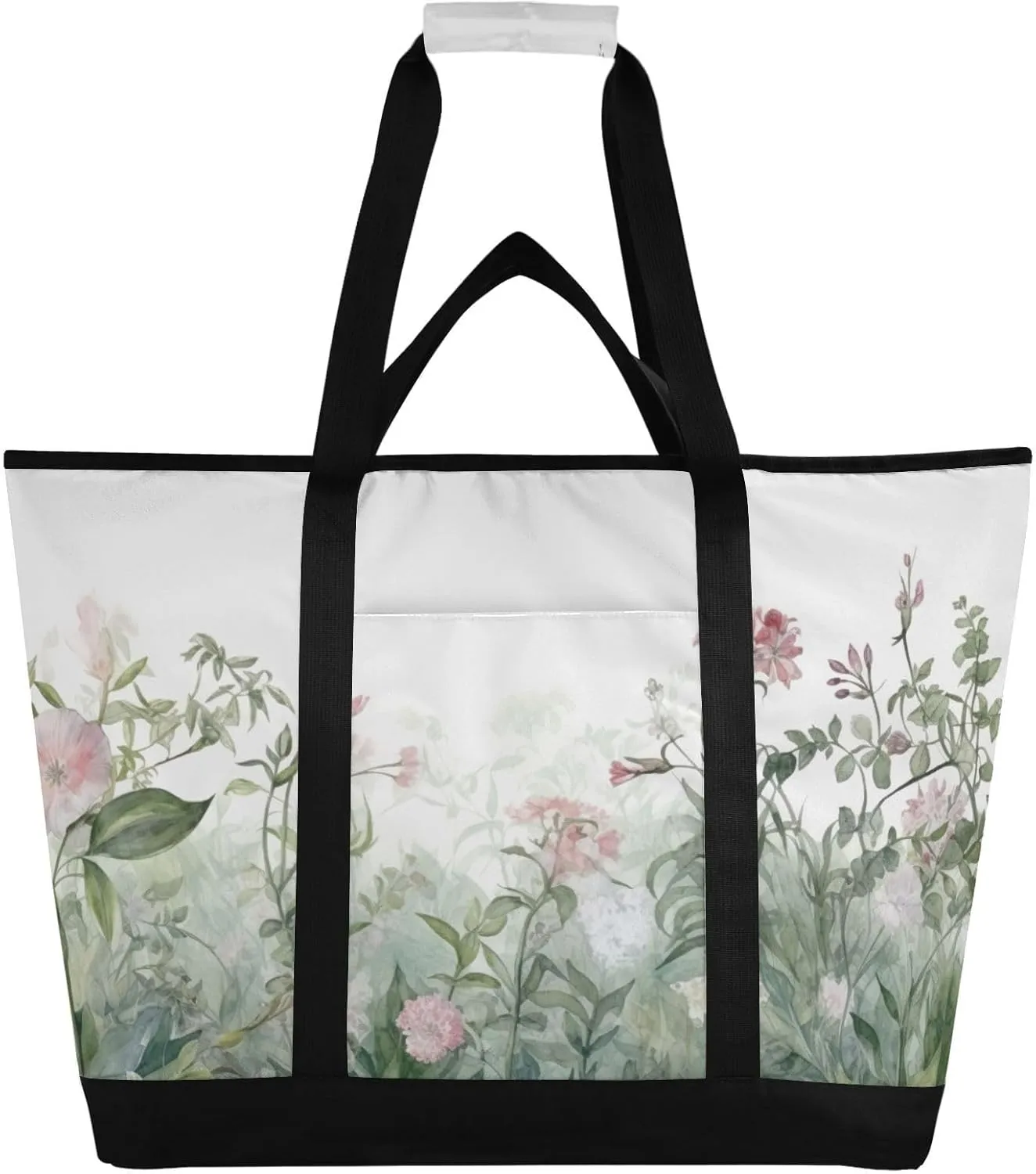Watercolor Flowers Reusable Insulated Lunchbox Cooler Bag, Leakproof Kitchen Grocery Bag Collapsible Portable Cooler Tote Bag for Picnic, Camping, Office, Travel