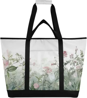 Watercolor Flowers Reusable Insulated Lunchbox Cooler Bag, Leakproof Kitchen Grocery Bag Collapsible Portable Cooler Tote Bag for Picnic, Camping, Office, Travel