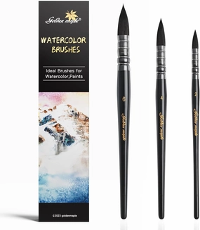 Watercolor Brush Set - Sizes 2,4,6 - Round Quill Fine Tip Mop Brushes, Soft Synthetic Squirrel Hair, Short Handles for Professional Artists - Water Color Painting