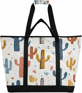 Watercolour Cactus Reusable Insulated Lunchbox Cooler Bag, Leakproof Kitchen Grocery Bag Collapsible Portable Cooler Tote Bag for Picnic, Camping, Office, Travel