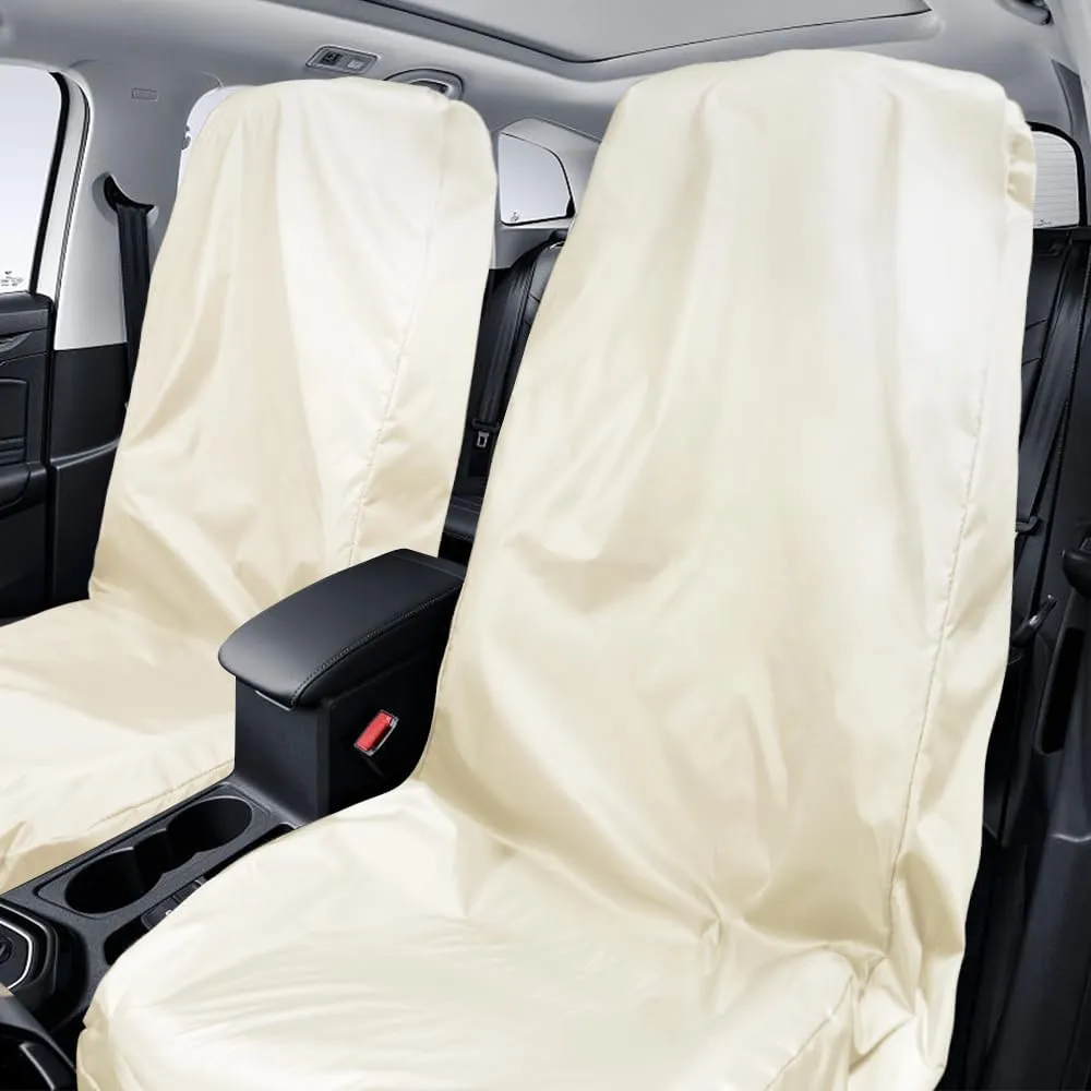 Waterproof Car Seat Cover for Front Seat, Universal Seat Covers After Gym, Post Workout, Polyester Machine Washable Car Seat Protector Suitable for Auto, Truck, Van, SUV, Boat, Beige