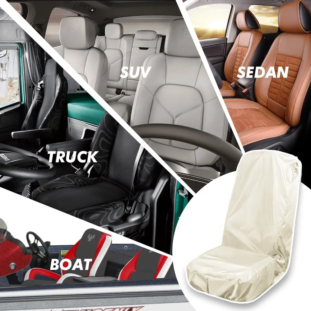 Waterproof Car Seat Cover for Front Seat, Universal Seat Covers After Gym, Post Workout, Polyester Machine Washable Car Seat Protector Suitable for Auto, Truck, Van, SUV, Boat, Beige