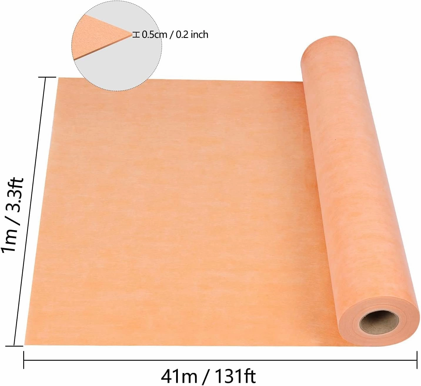 Waterproof Membrane 430 Sq Ft 20 mils Thick 3.3 x 131' Tile Underlayment Shower Membrane PE Fabric 0.5 mm for Shower Walls, Bathroom Floors, Sauna Room, Roof Large Area Waterproofing Orange