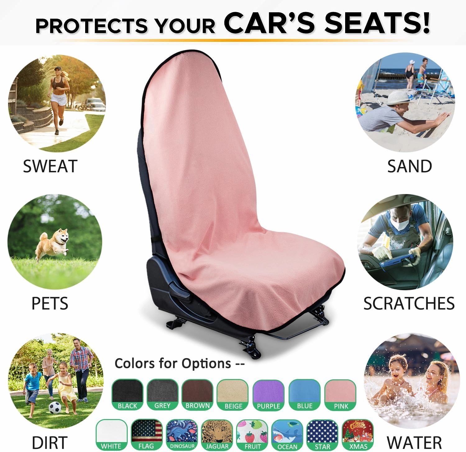 Waterproof Sweating Car Seat Cover for Post Gym Workout, Running, Swimming, Beach and Hiking, Universal Fit Non-Slip Bucket Seat Protector for Cars SUV Trucks, Machine Washable (2pcs Pink)