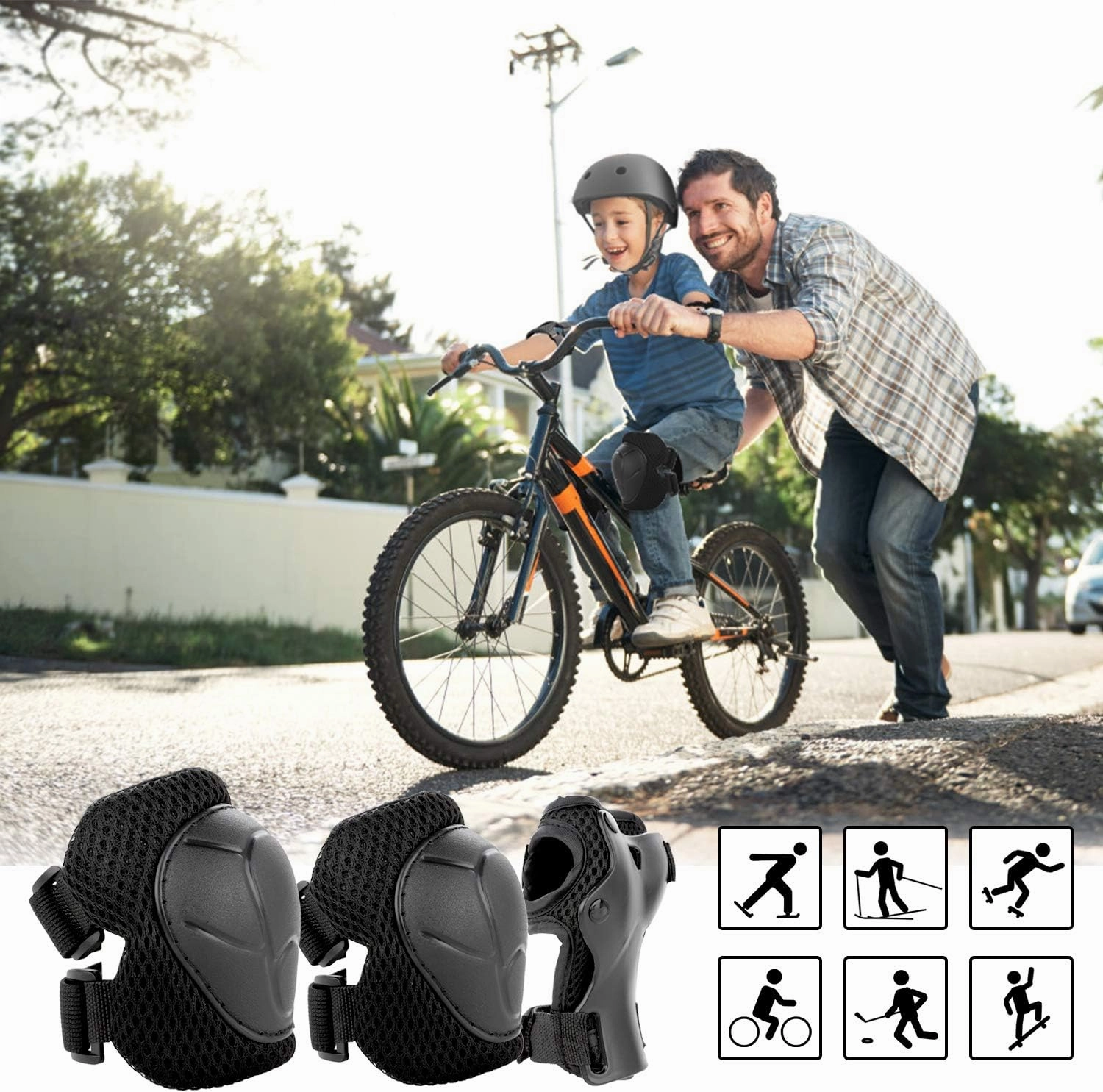 WayEee Kids Bike Helmet Set Skateboard Knee Pads, Helmet Pad Set Protective Gear Set Adjustable for Girls Kids 3-10 Helmet Elbow Pads Wrist Guards for Sport Cycling Bike Roller Skating Scooter