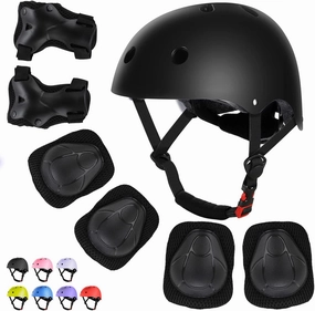 WayEee Kids Bike Helmet Set Skateboard Knee Pads, Helmet Pad Set Protective Gear Set Adjustable for Girls Kids 3-10 Helmet Elbow Pads Wrist Guards for Sport Cycling Bike Roller Skating Scooter