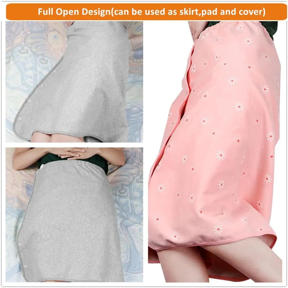 WEEOATAR Full Open Adult Diaper Skirt,Leakproof Incontinence Mattress,Reusable Uroclepsia Diaper,Incontinence Bed Pads with Snaps for Adults,Elderly,Children(Grey,L)