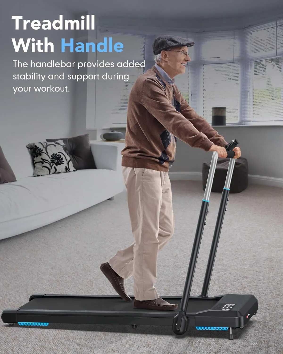 WELLFIT 10% Incline Treadmills for Home, Under Desk Walking Pad 330 lbs Weight Capacity, Foldable Treadmill for Small Space Apartment, Portable Easy to Move Upright Place, Long Stride, Space Saver
